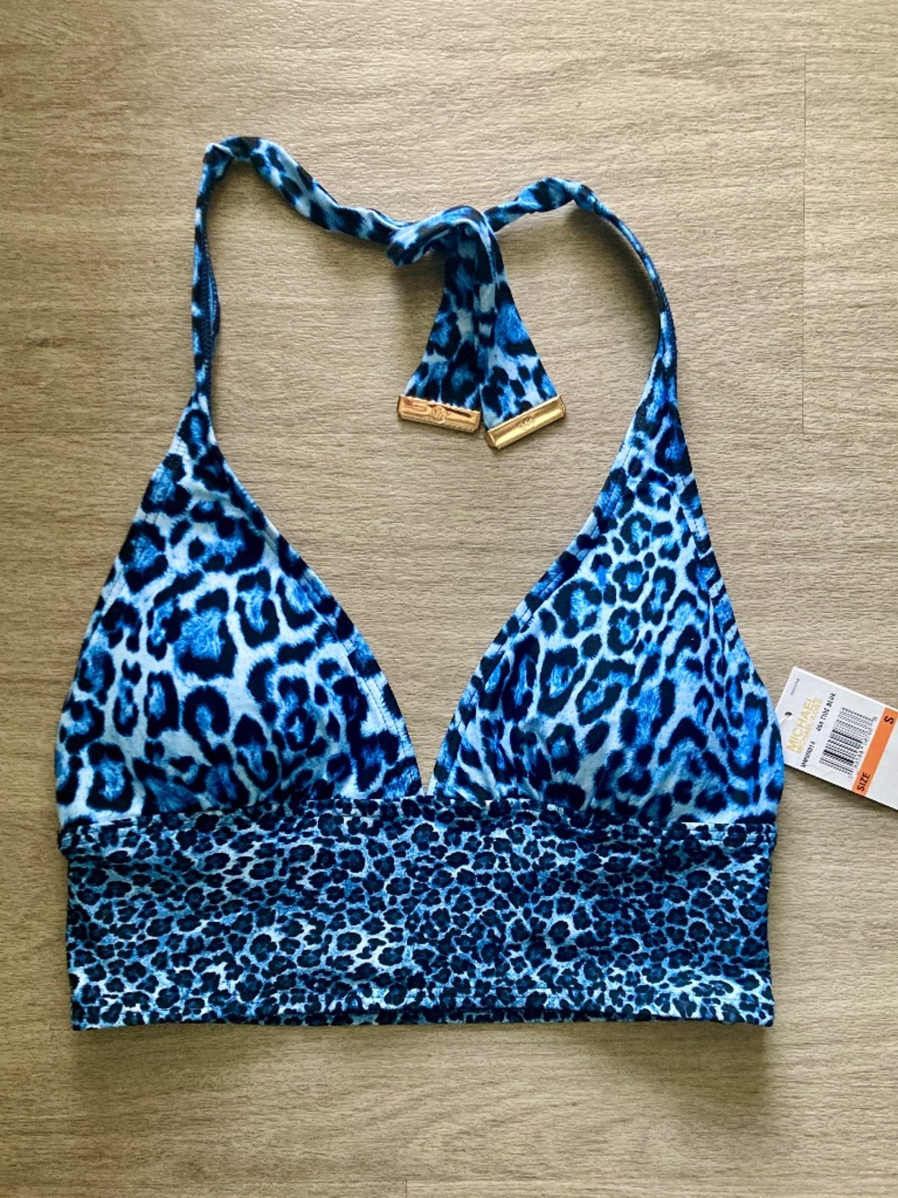 NWT  New Michael Kors Wildcat Halter Bikini Top (Leopard Blue) Size Small